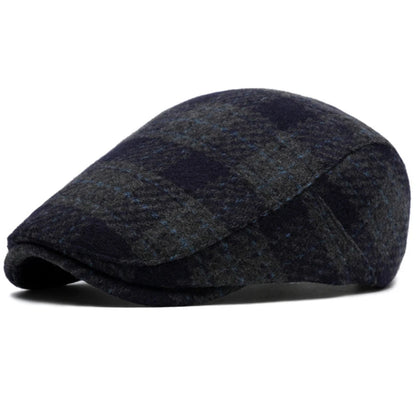 Bakewell Plaid Winter Beret in Dark Grey