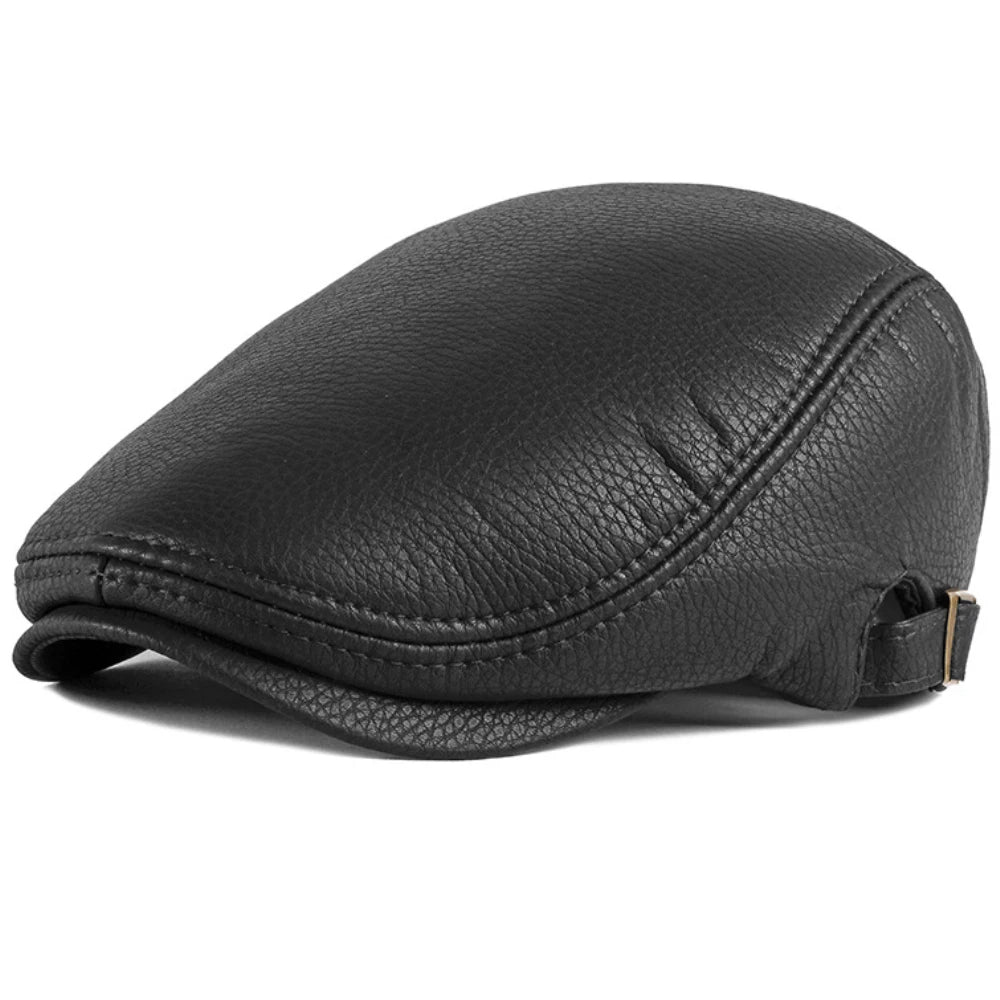 Cadiz Faux Leather Ivy Cap in Black