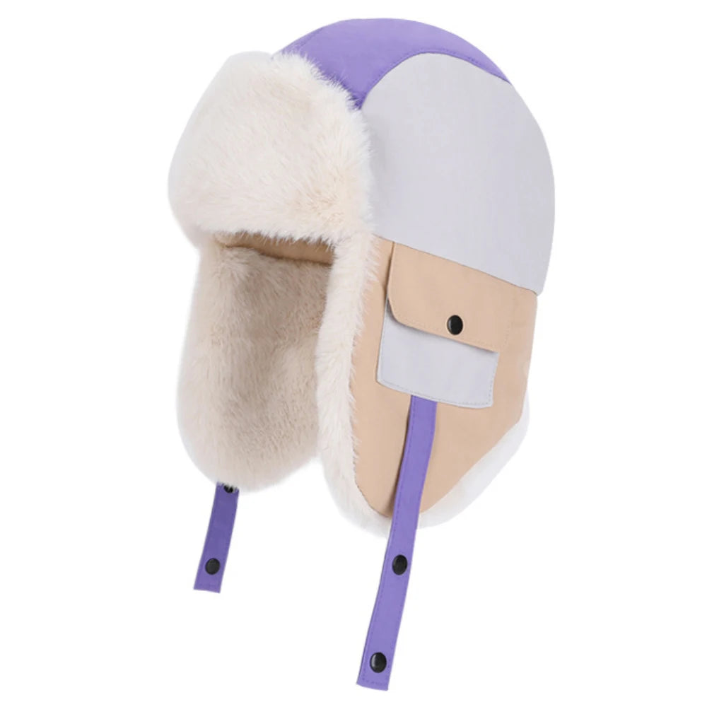Little Explorer Patchwork Trapper Hat in Purple