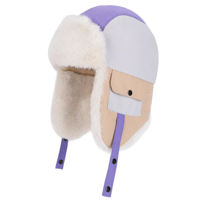 Little Explorer Patchwork Trapper Hat in Purple