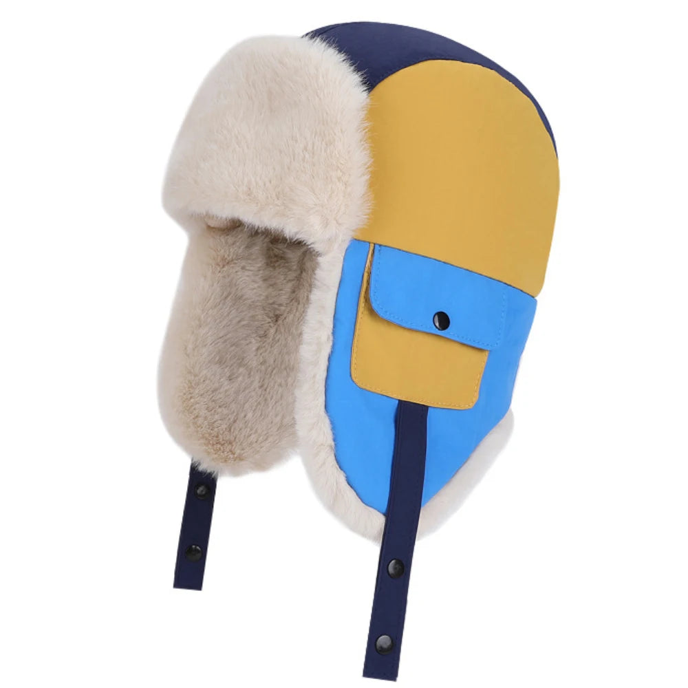 Little Explorer Patchwork Trapper Hat in Blue