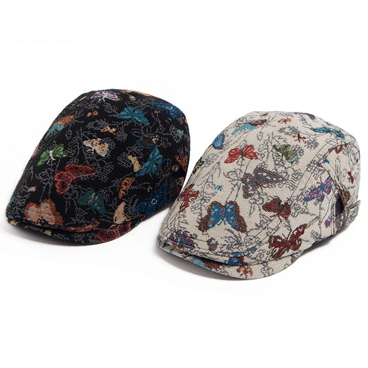 Butterfly Embroidered Ivy Cap | Elegant Spring Flat Cap | Urban Caps NZ
