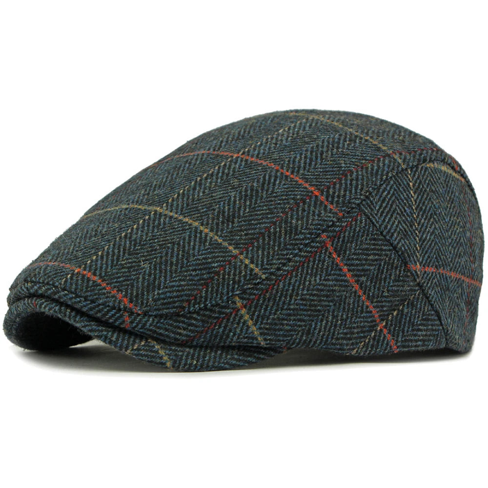 Ross-on-Wye Plaid Wool Beret in Navy Blue