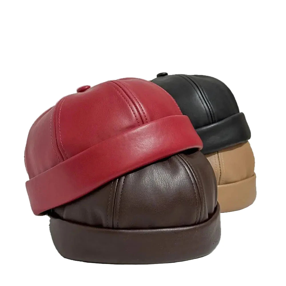 Seward Leather Docker Cap - Classic Docker Style With Clean Leather Finish Timeless Look