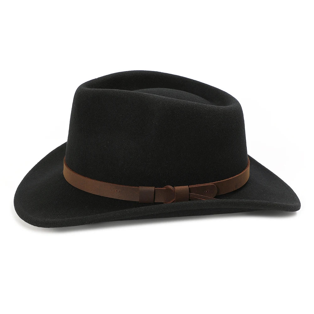 Black Wool Cowboy Fedora Hat – Crushable Outback Felt Hat