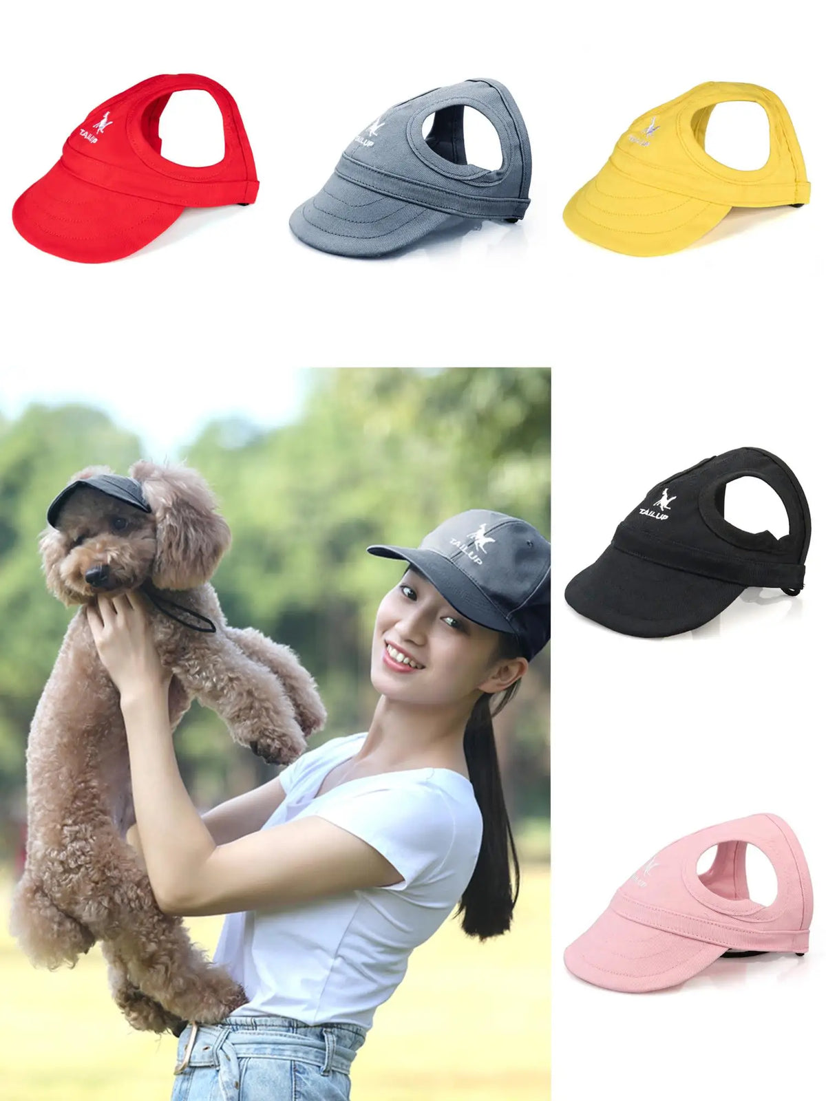 Summer dog baseball cap with ear holes in yellow