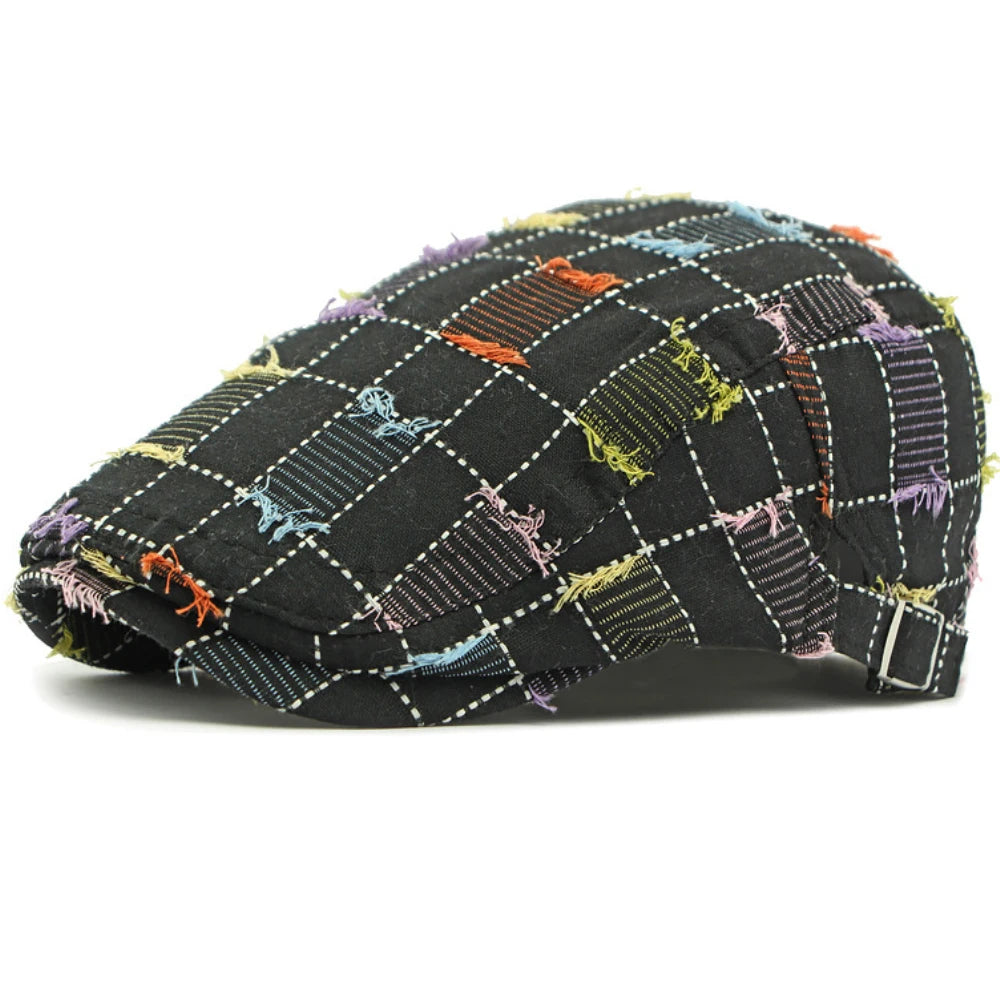 Stroud Vintage Plaid Beret in Black