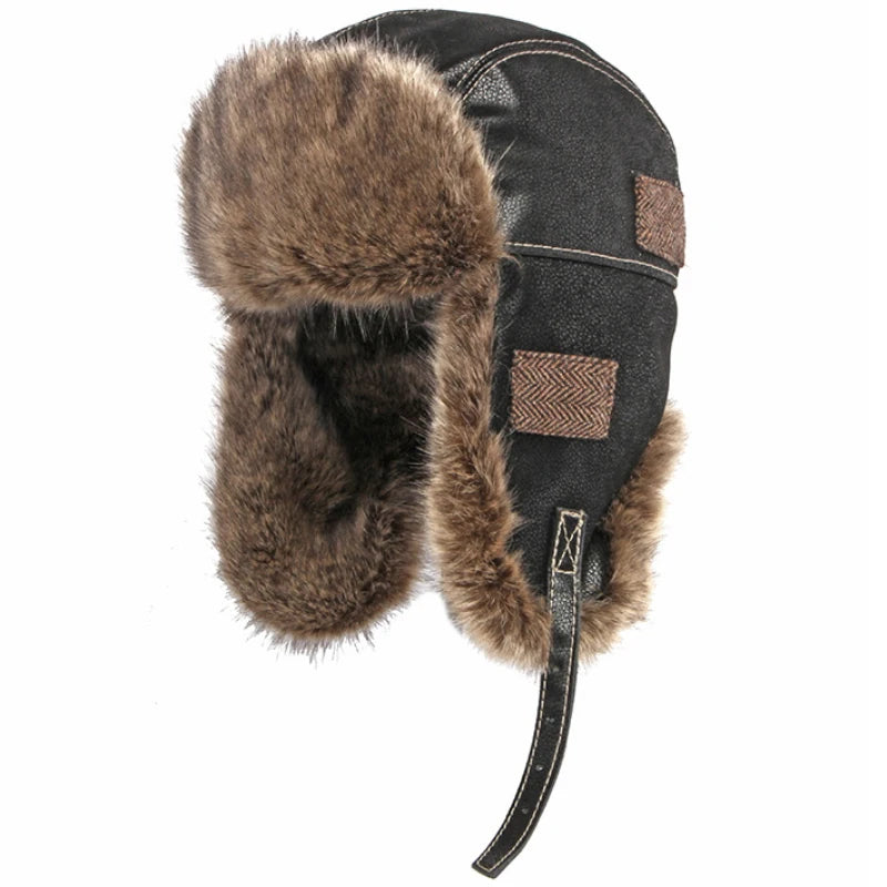 Ambleside Faux Leather Trapper Hat in Black