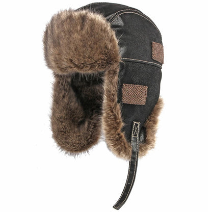 Ambleside Faux Leather Trapper Hat in Black