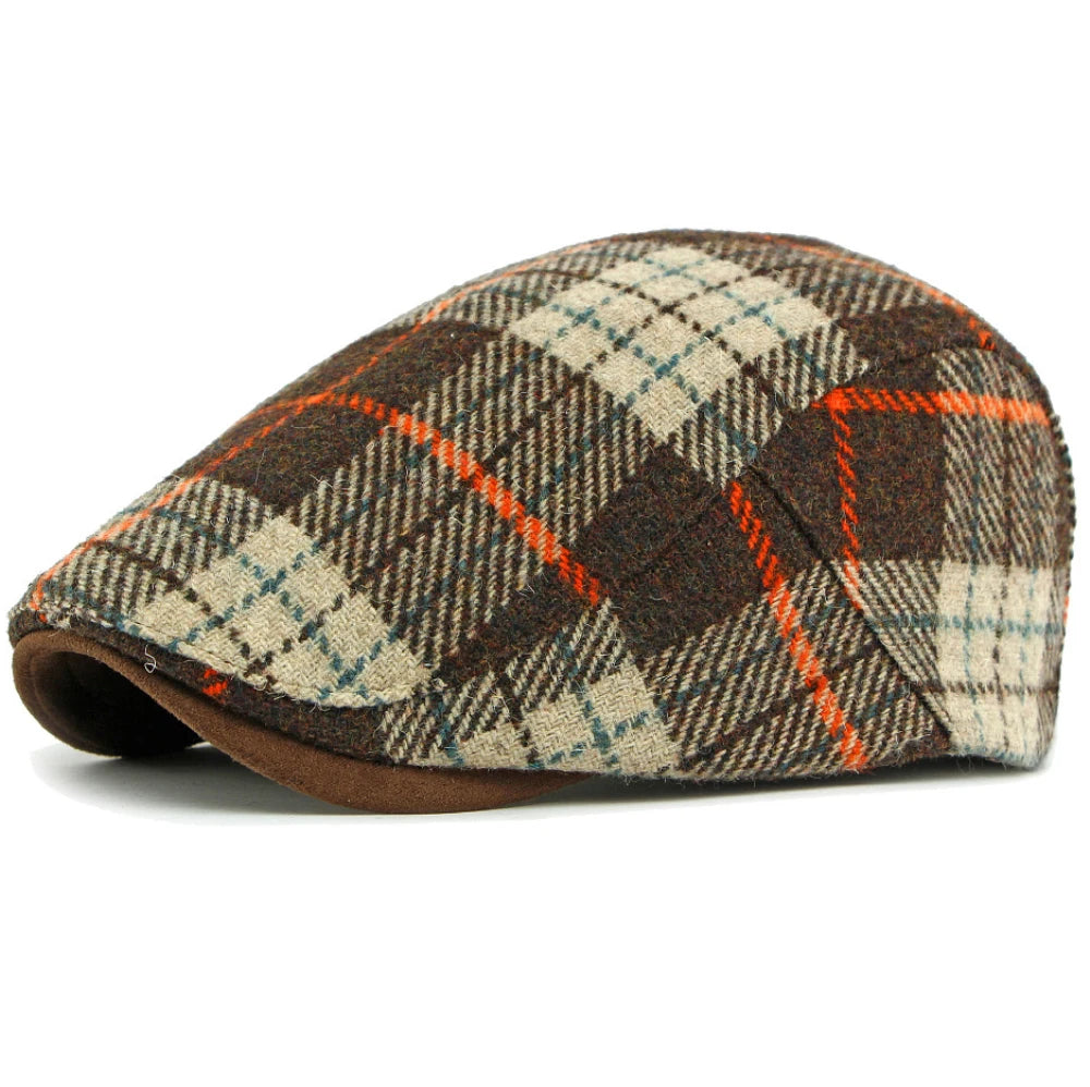 Aberfeldy Wool Plaid Beret in Coffee