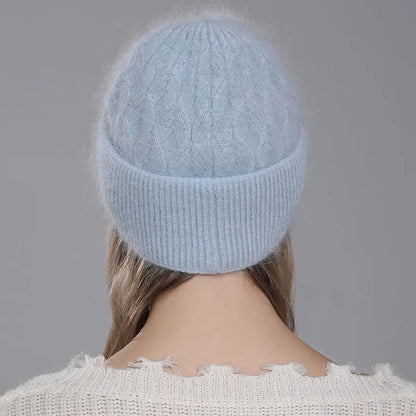 The St Moritz | Twist Angora Rabbit Fur Knitted Beanie | Urban Caps NZ