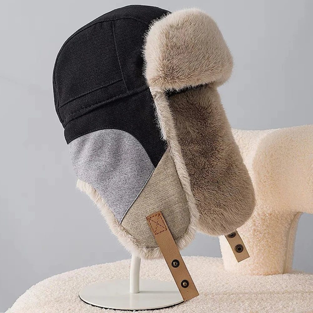 Norilsk Patchwork Fur Trapper Hat in Black