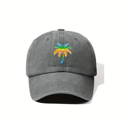 Palm Tree Embroidered Washed Cotton Cap – Unisex