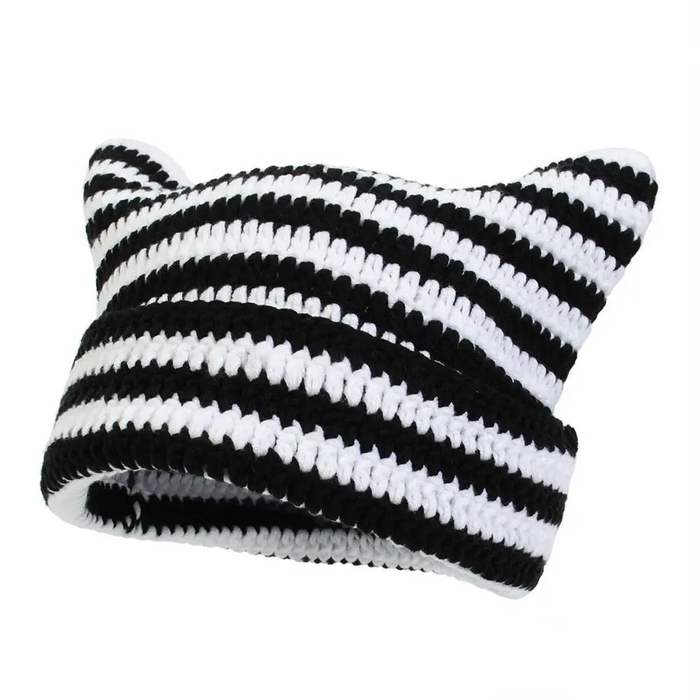 The Harajuku | Cat Ears Gothic Wool Striped Skullies Beanie | Urban Caps NZ