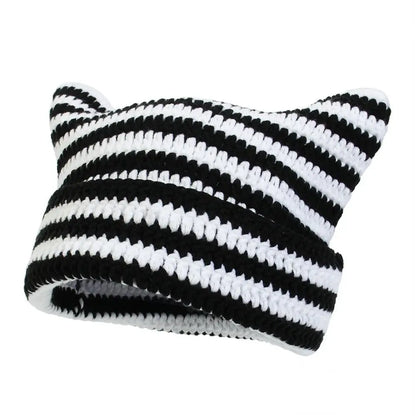 The Harajuku | Cat Ears Gothic Wool Striped Skullies Beanie | Urban Caps NZ