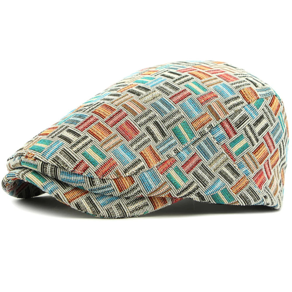 Granada Plaid Artist Beret in Back Buckle Blue