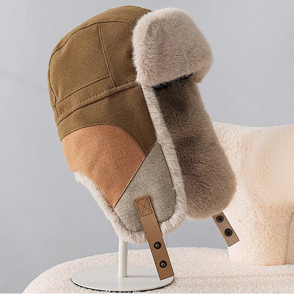 Norilsk Patchwork Fur Trapper Hat in Green Coffee