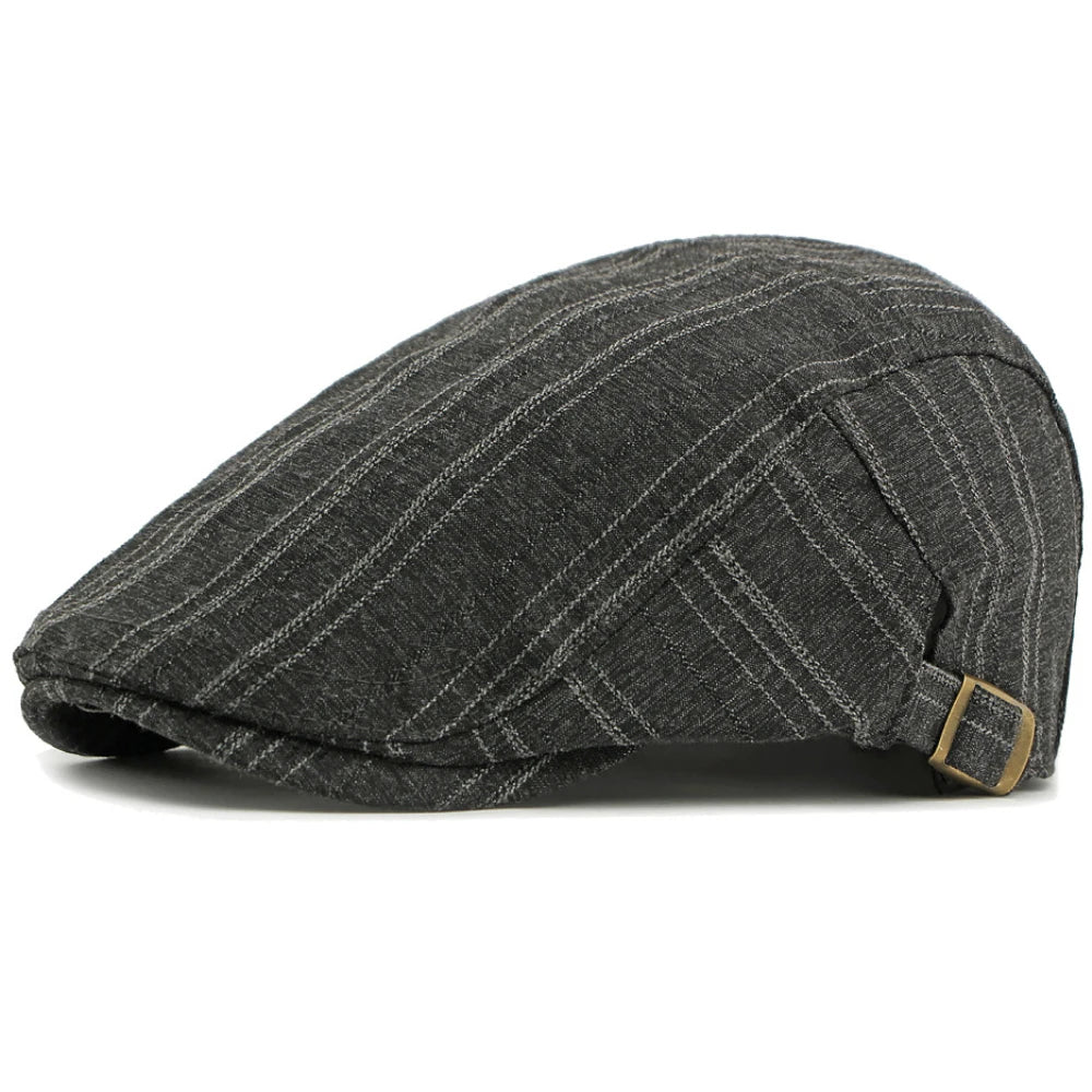 Padstow Striped Sun Beret in Dark Grey