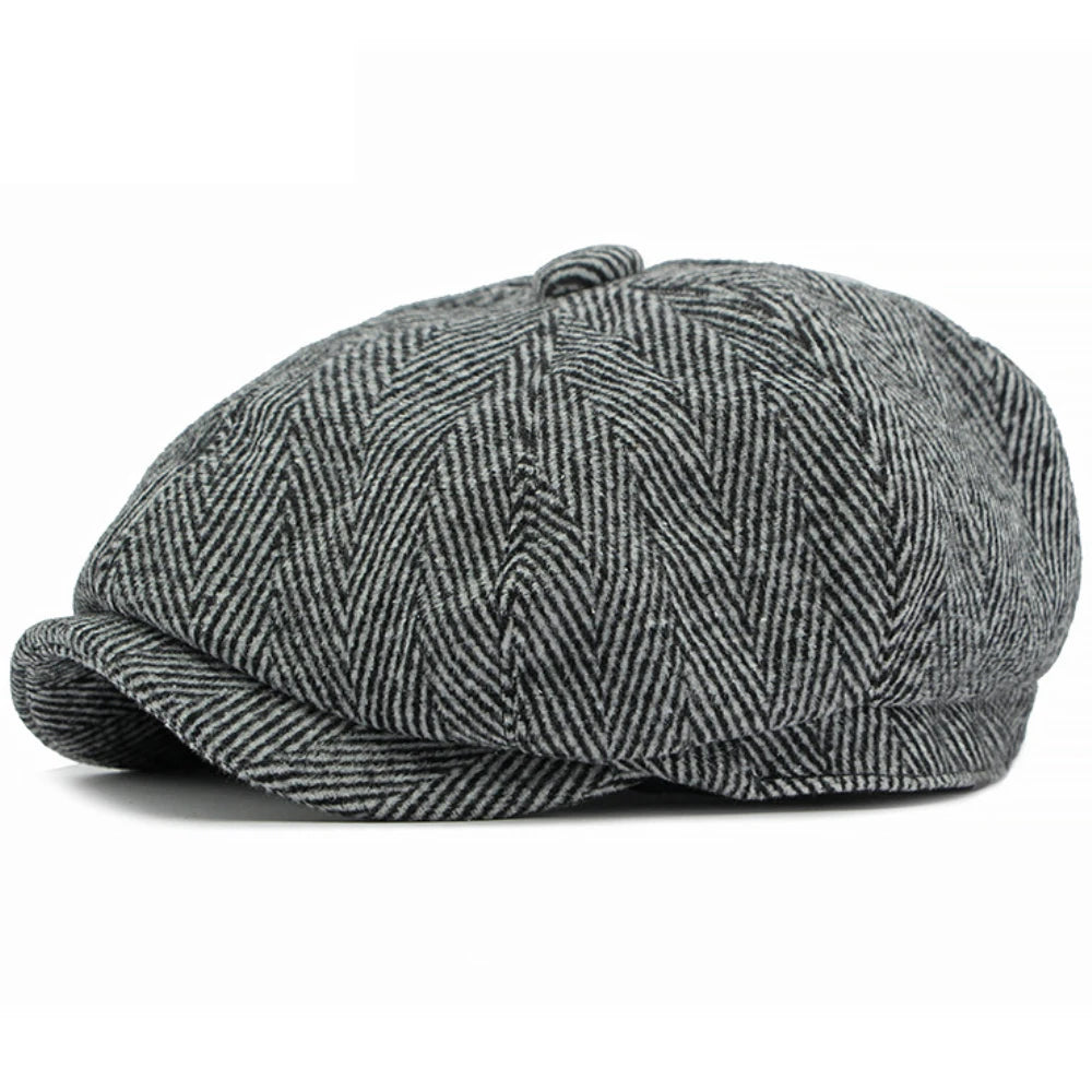 Melrose Striped Wool Beret in Light Grey