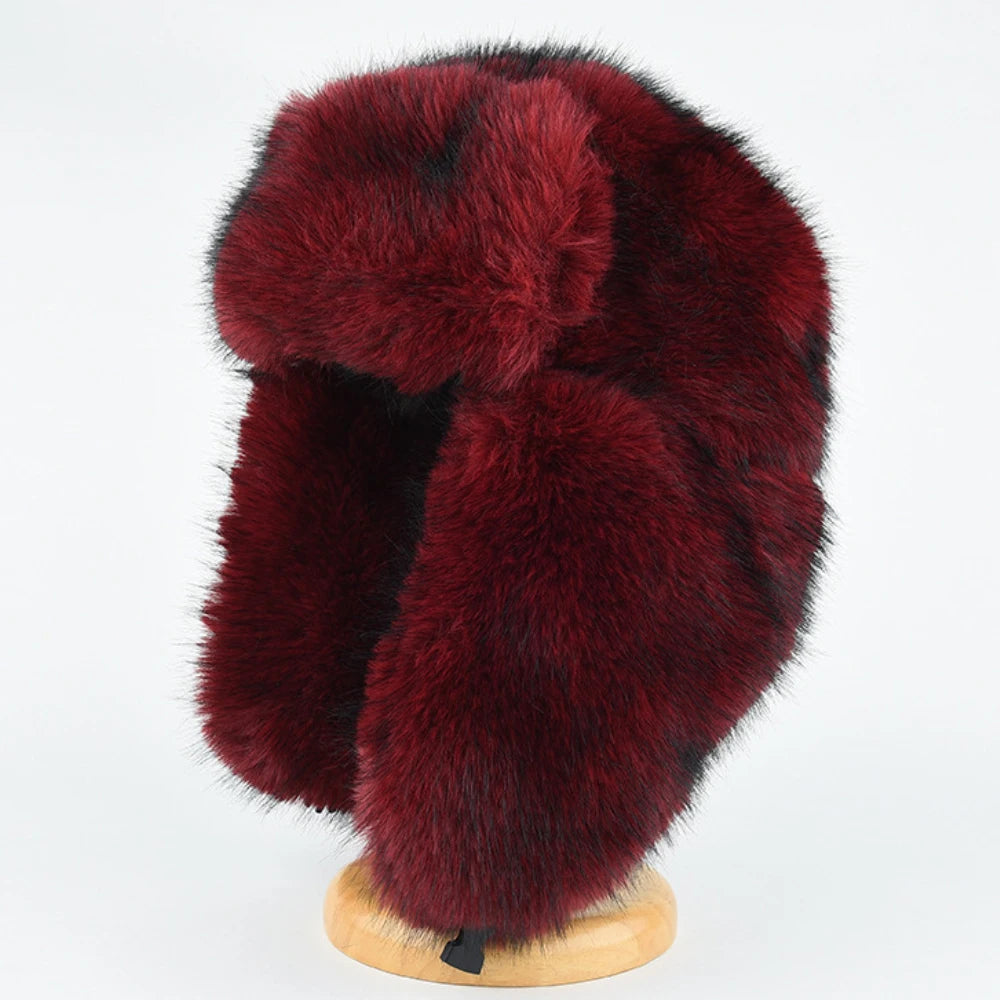 Yakutsk Fluffy Fur Trapper Hat in Red