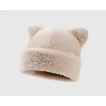 Amara Leopard Teddy Bear Beanie in Apricot