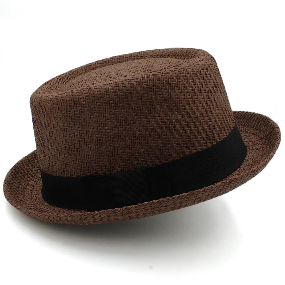 Newport Straw Pork Pie Hat in Brown