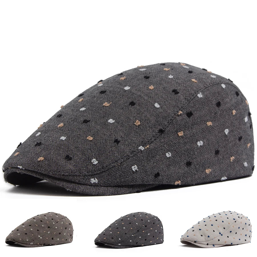 Polka Dot Linen Ivy Cap | Milan Summer Flat Cap | Urban Caps NZ