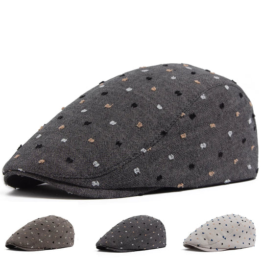 Polka Dot Linen Ivy Cap | Milan Summer Flat Cap | Urban Caps NZ