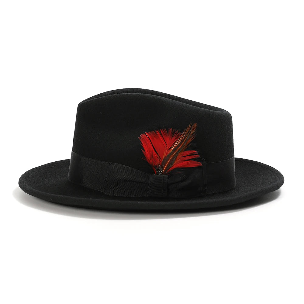 Black Luxury Wool Fedora Hat – Crushable Satin Lined Feather Fedora