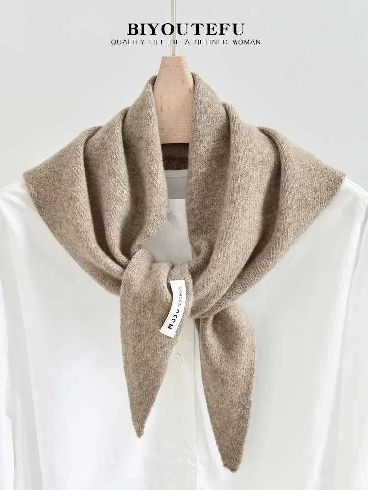 Marlborough Merino Wool Triangle Scarf in Khaki