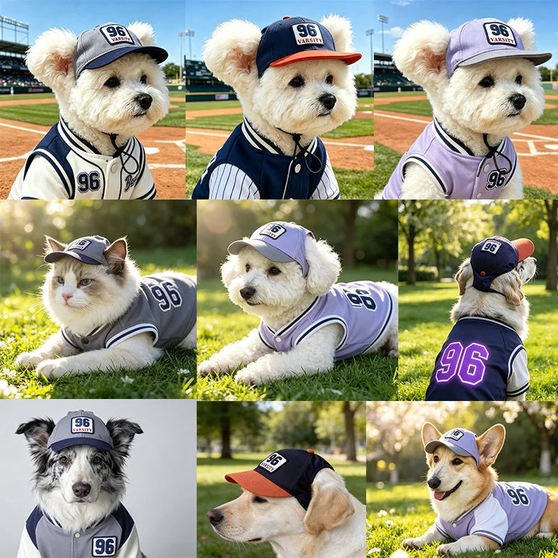 Dog wearing a grey baseball cap