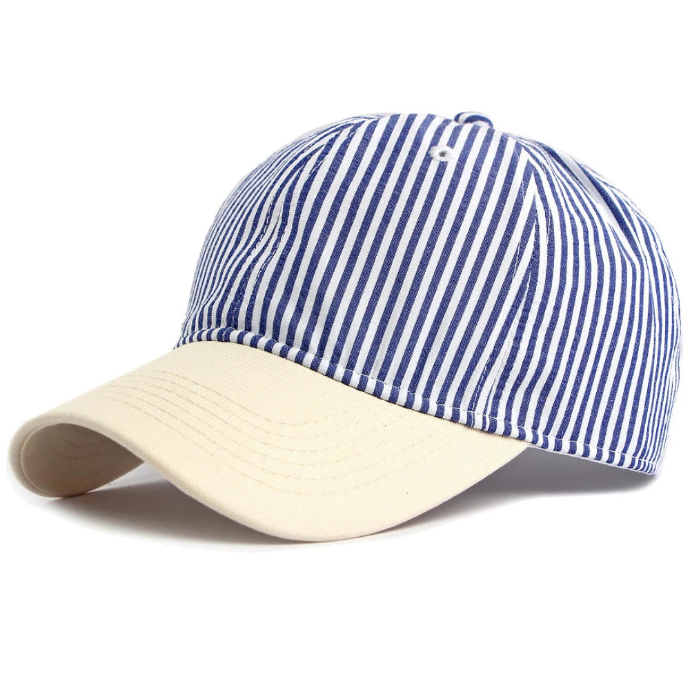 Putney Striped Sun Cap in Navy Blue