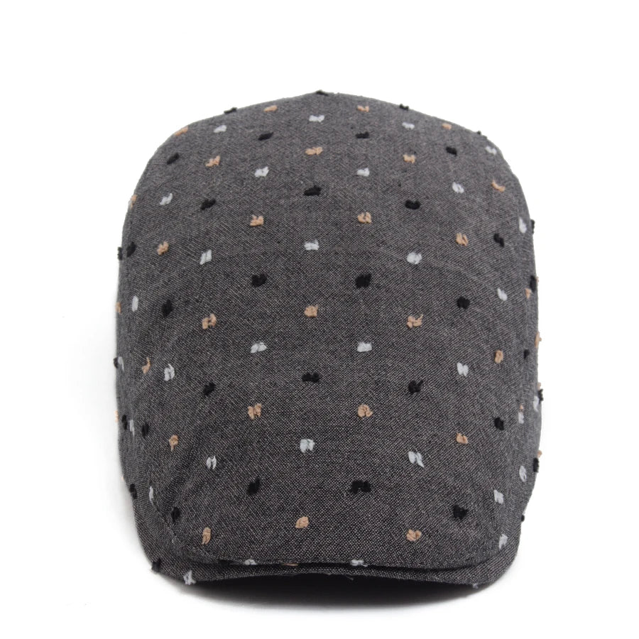 Polka Dot Linen Ivy Cap | Milan Summer Flat Cap | Urban Caps NZ