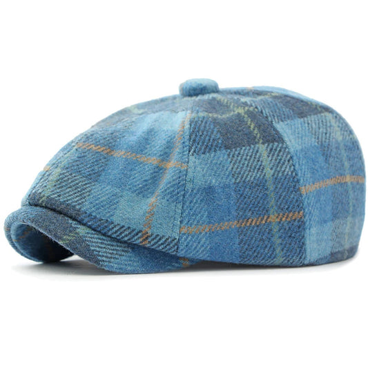 Monmouth Plaid Wool Beret in Blue