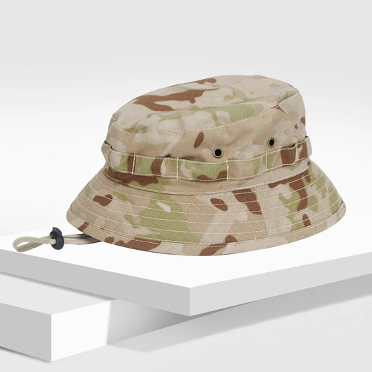 Camo pattern cotton-blend fisherman bucket hat for the outdoors