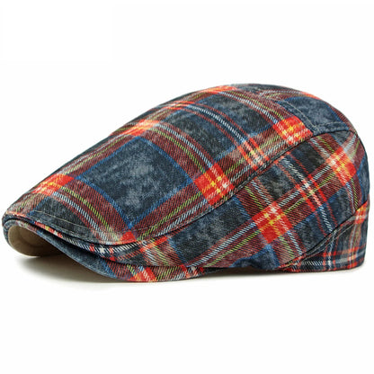Barcelona Plaid Artist Beret in Navy Red