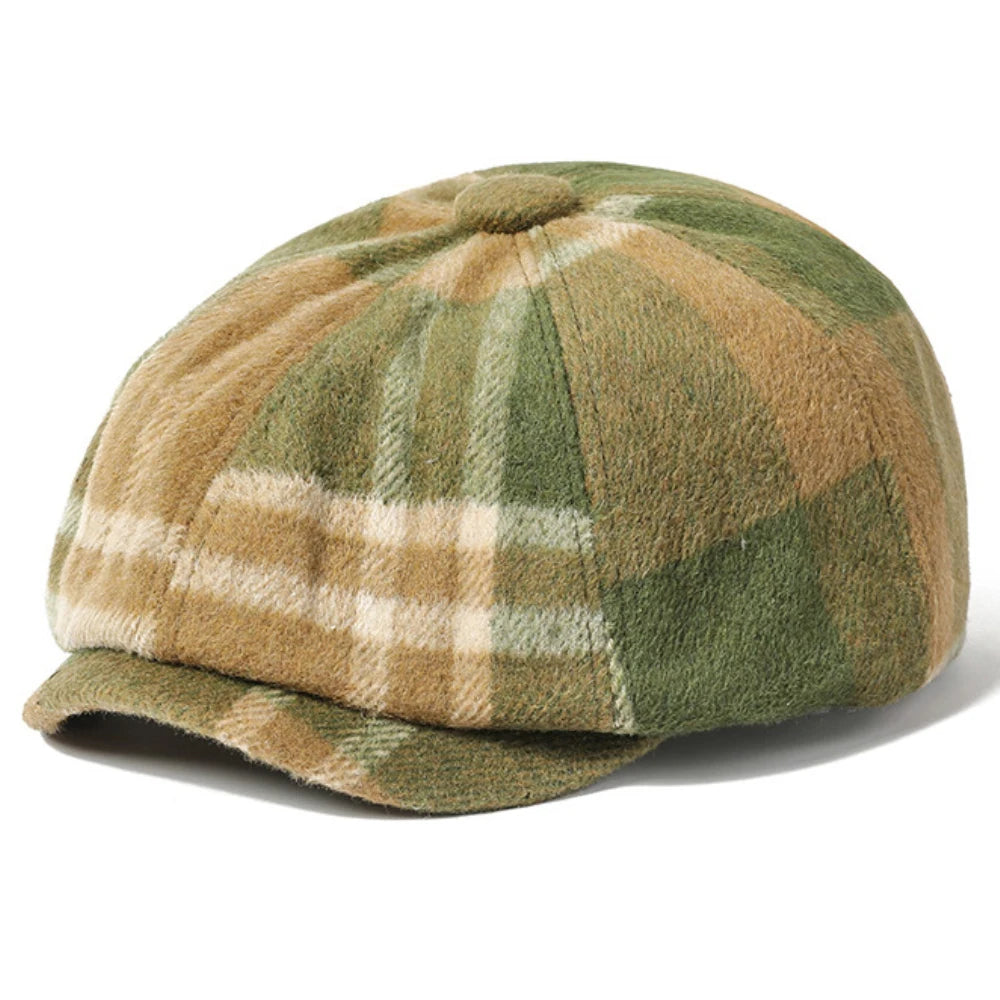 Nantes Plaid Wool Beret in A Army Green