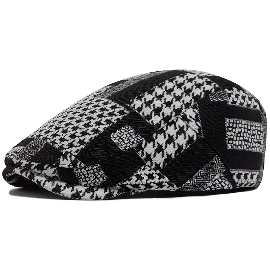 Houndstooth Print Ivy Cap | Classic Country Flat Cap | Urban Caps NZ