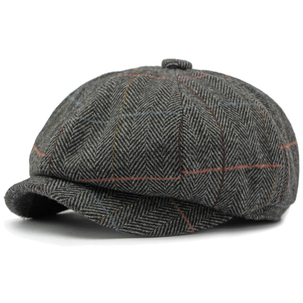 Verona Striped Wool Beret in Grey Black