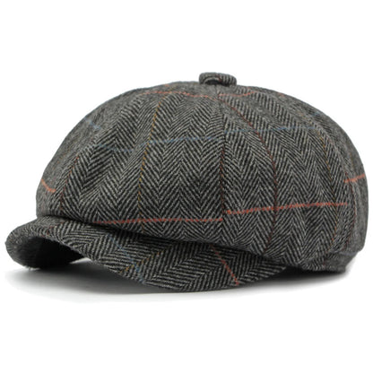 Verona Striped Wool Beret in Grey Black