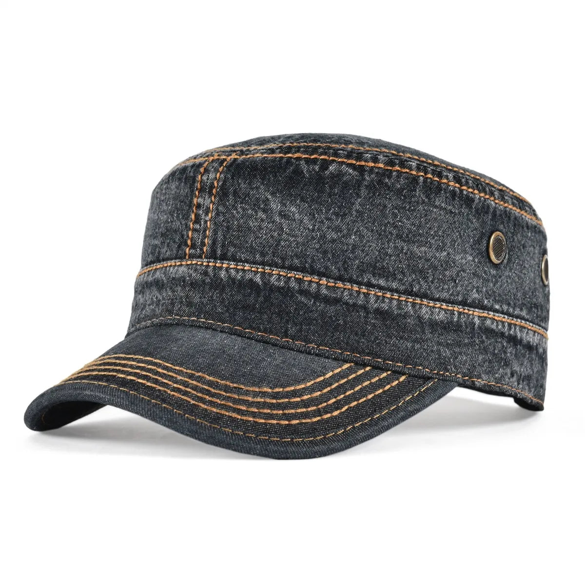The Stockton | Men's Denim Washed Cotton Flat Top Army Cap | Urban Caps NZ