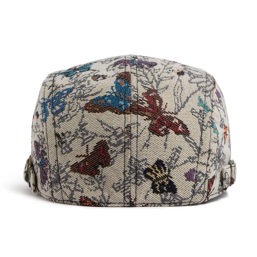 Butterfly Embroidered Ivy Cap | Elegant Spring Flat Cap | Urban Caps NZ
