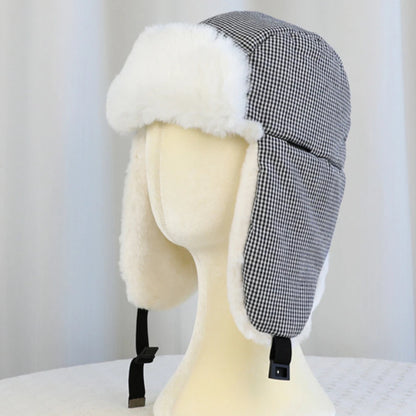 Lapland Plaid Trapper Hat in Navy Blue