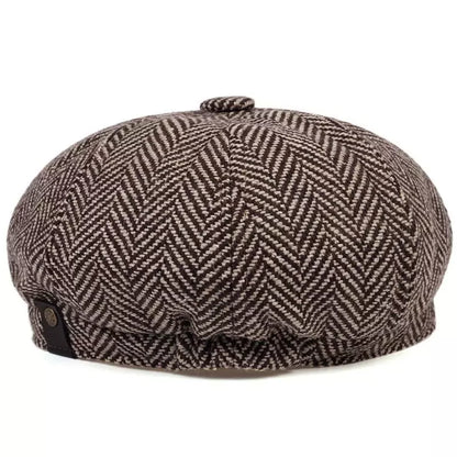 Shelby Herringbone Newsboy Cap – Vintage Cotton Flat Cap