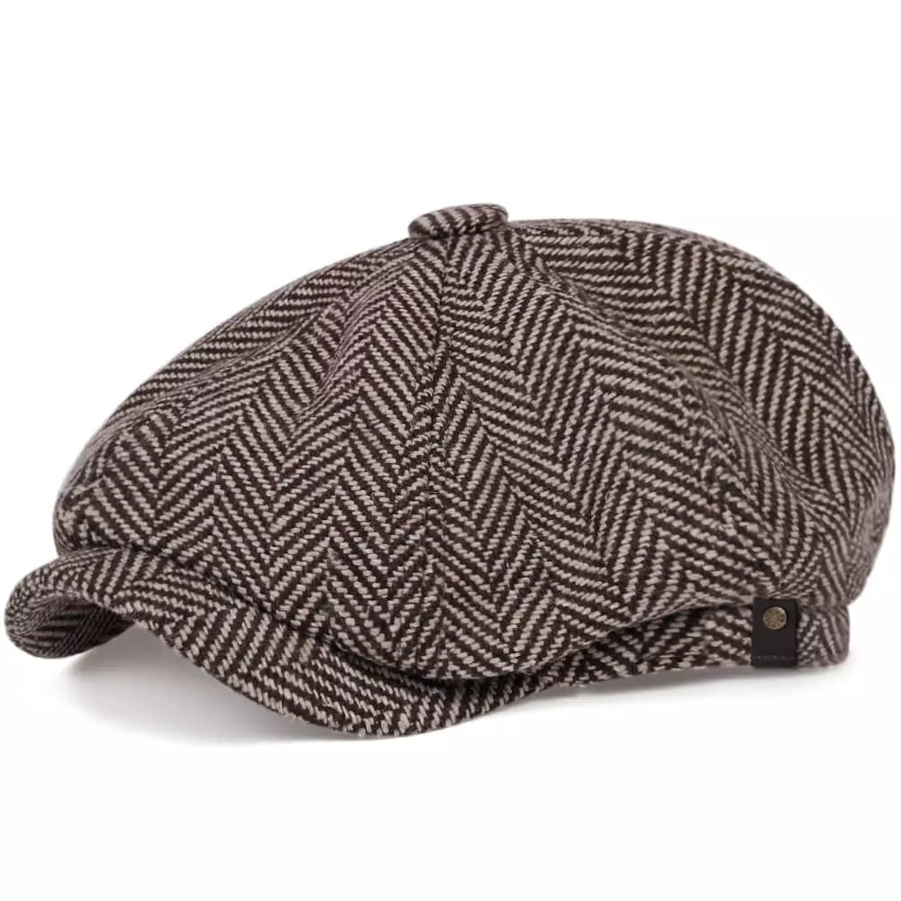 Shelby Herringbone Newsboy Cap – Vintage Cotton Flat Cap