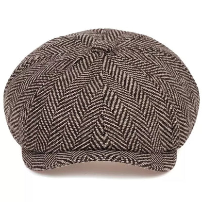 Shelby Herringbone Newsboy Cap – Vintage Cotton Flat Cap