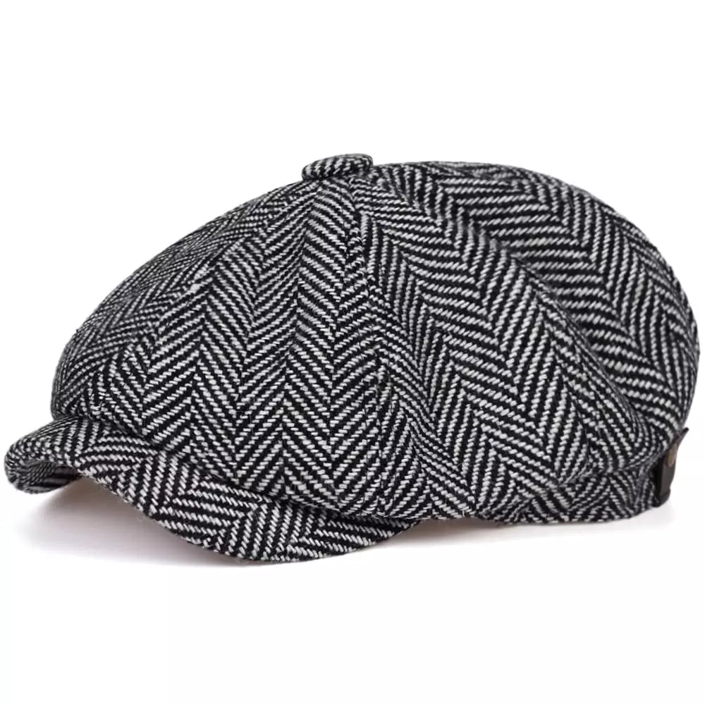 Shelby Herringbone Newsboy Cap – Vintage Cotton Flat Cap