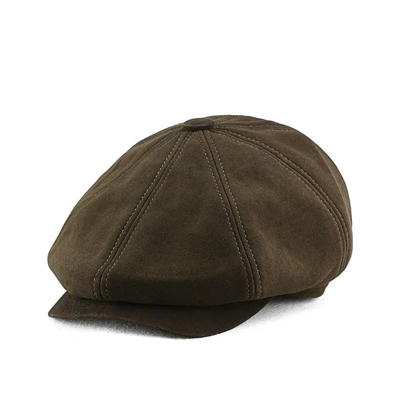 Shetland Genuine Suede Leather Newboy Cap - Classic Suede Finish For Casual Style