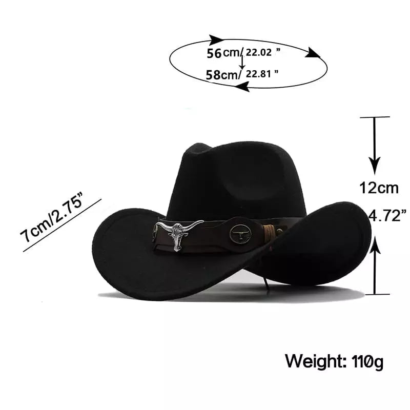 Silver Bull Wool Cowboy Hat – Adjustable Western Wide Brim Hat