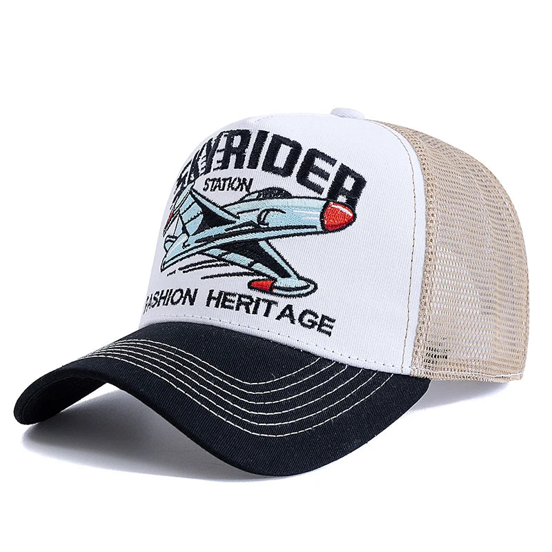 Sky Rider Station Baseball Trucker Cap - Classic Trucker Style With Baseball Silhouette